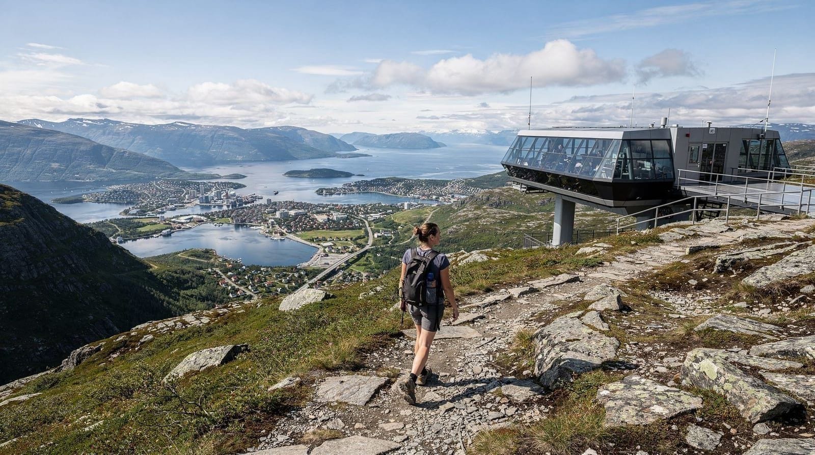 Fjellheisen & Storsteinen hike — the cable car shortcut and the full trail — Ride the Fjellheisen cable car or hike 420 m to Storsteinen for panoramic Arctic